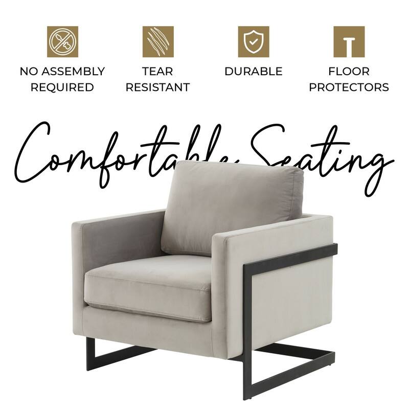 Lincoln Modern Wooden Frame Velvet Upholstered with Plush Seat Stainless Steel Legs Plush Seat and Back Cushions Fully Assembled