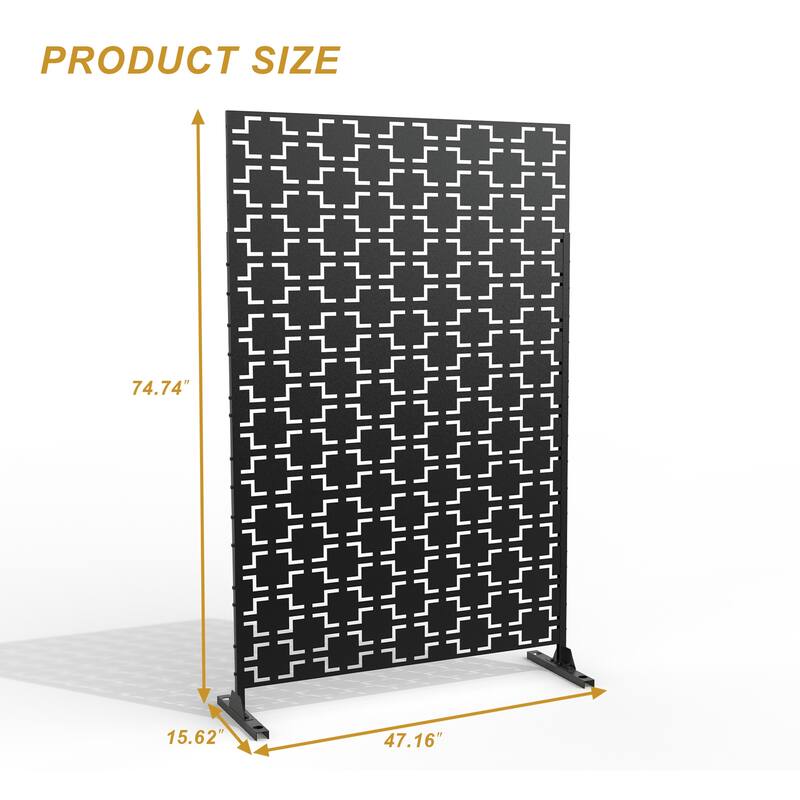 Free Standing Quadra Black Decorative Outdoor Privacy Screen, 47" L x 76" H