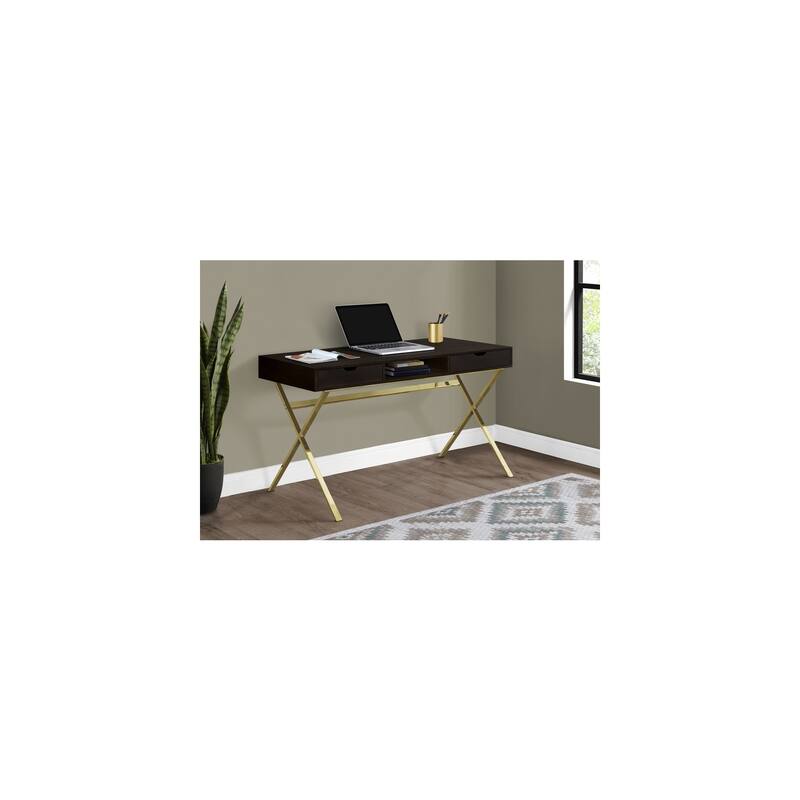 Modern Computer Desk with Storage - Dark Brown Espresso Finish, Rectangular Writing Table, 47" L