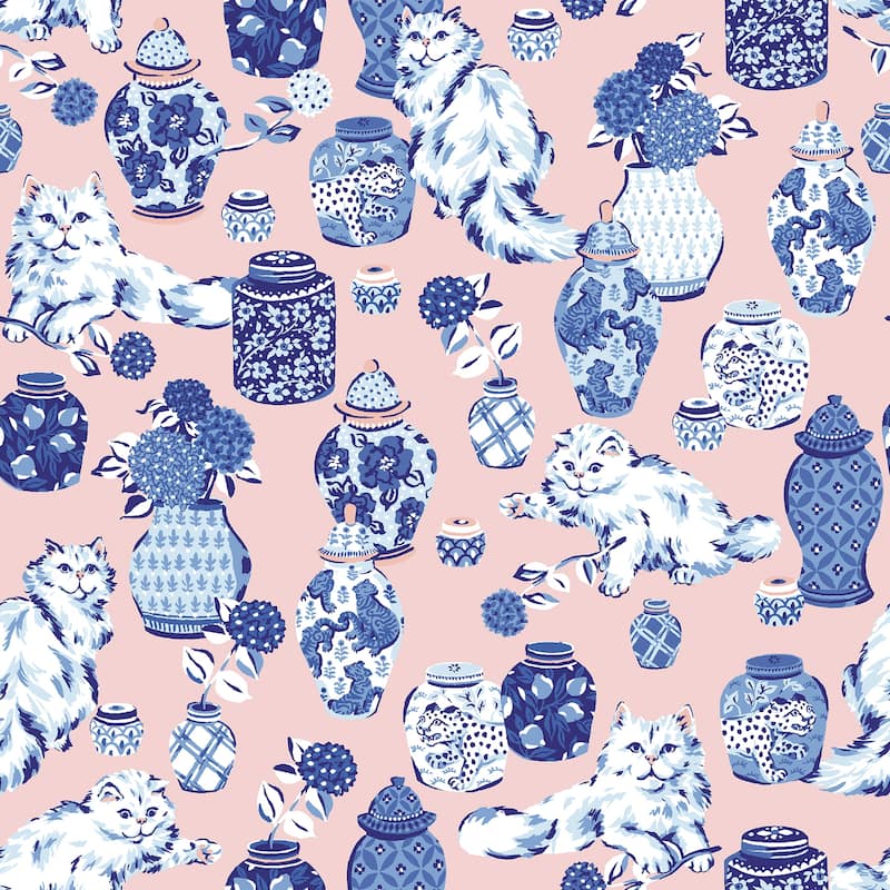 Fancy Cats Pink Peel and Stick Wallpaper