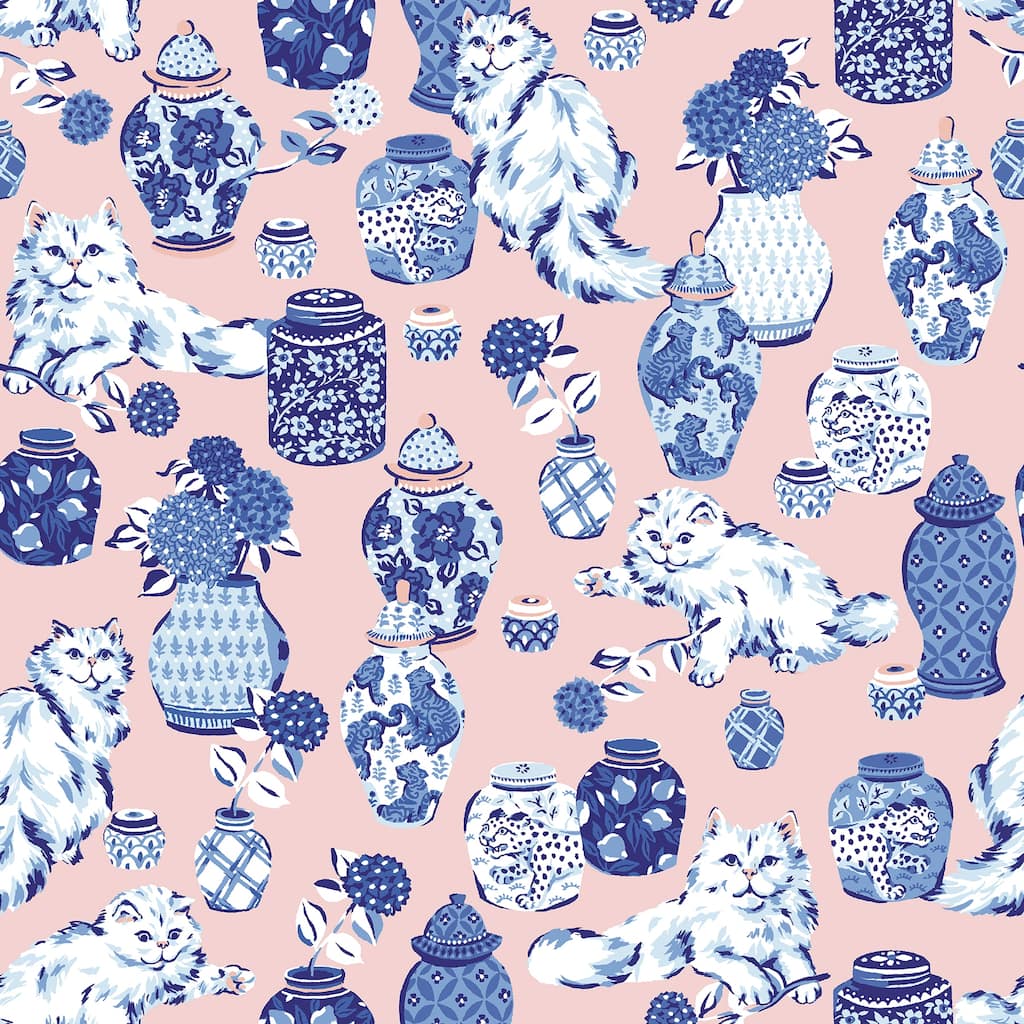Fancy Cats Pink Peel and Stick Wallpaper