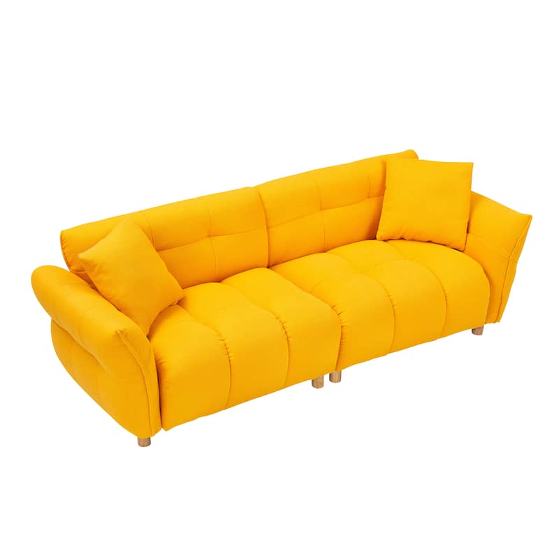 Flared Arms Sofa Square Grid Design Lounge Couch with Pillows