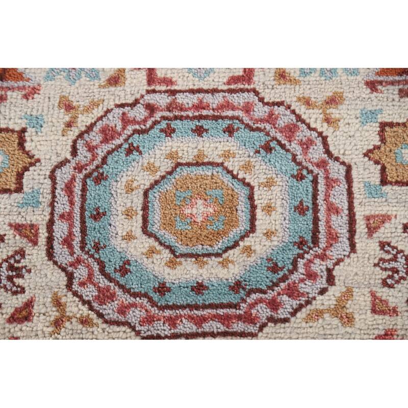 Geometric Beige Kazak Runner Rug Hand-knotted Wool Carpet - 2'6"x 7'10"