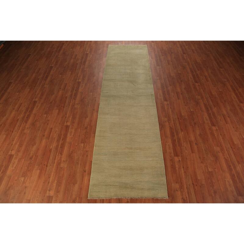 Modern Gabbeh Oriental Runner Rug Hand-Knotted Wool Carpet - 3'0" x 11'0"