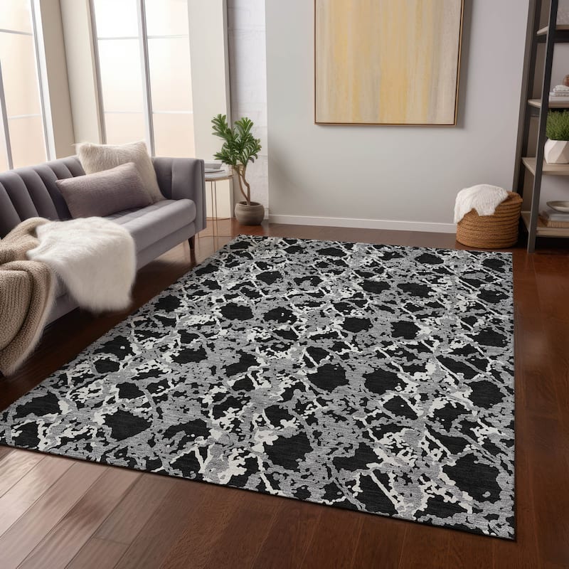 Machine Washable Indoor/ Outdoor Abstract Modern Chantille Rug