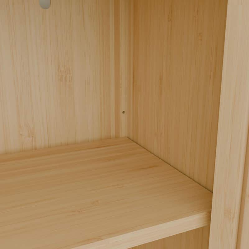 Narrow Freestanding Accent Cabinet Bathroom High Cabinet, Bamboo Storage Cabinet with Doors and Open Shelves