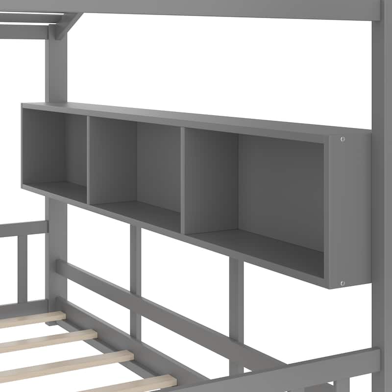 Floor House Bed with Roof & Storage Shelf by Harper&Bright Designs
