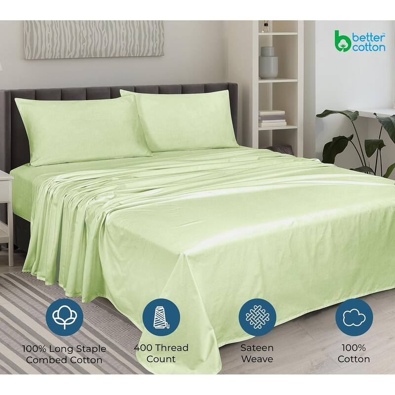 Royale Linen 400 Thread Count Cotton 4 Piece Sateen Sheet Set
