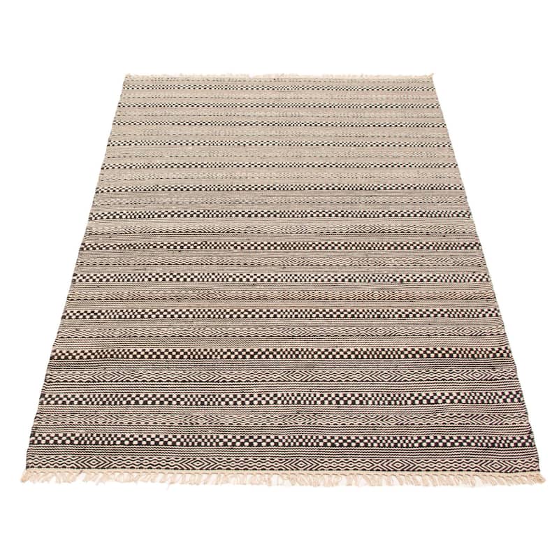Nevada Black, Cream Kilim 5'0" x 8'0" - 5'0 x 8'0