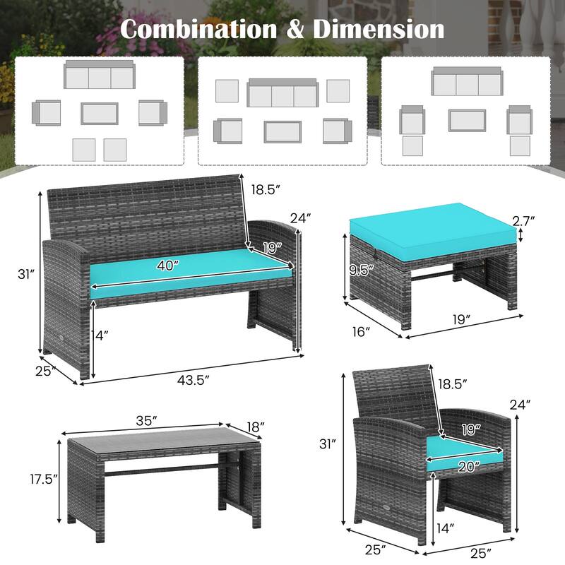 Costway 6PCS Patio Furniture Set Outdoor Sectional Conversation PE - See Details