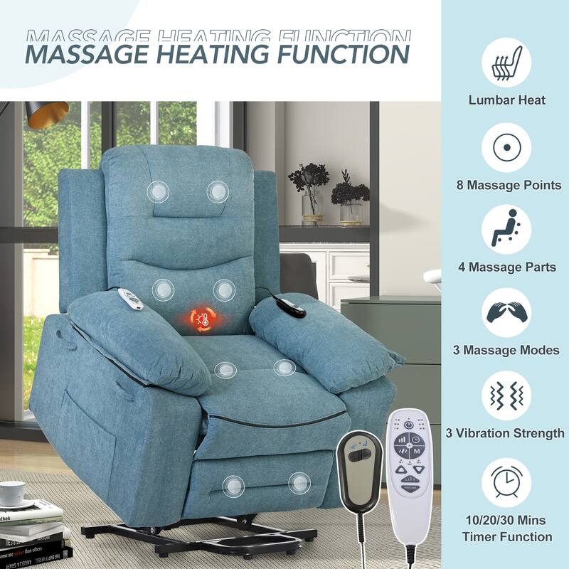 Standard Linen Power Lift Recliner Chair with Massage & Side Pocket