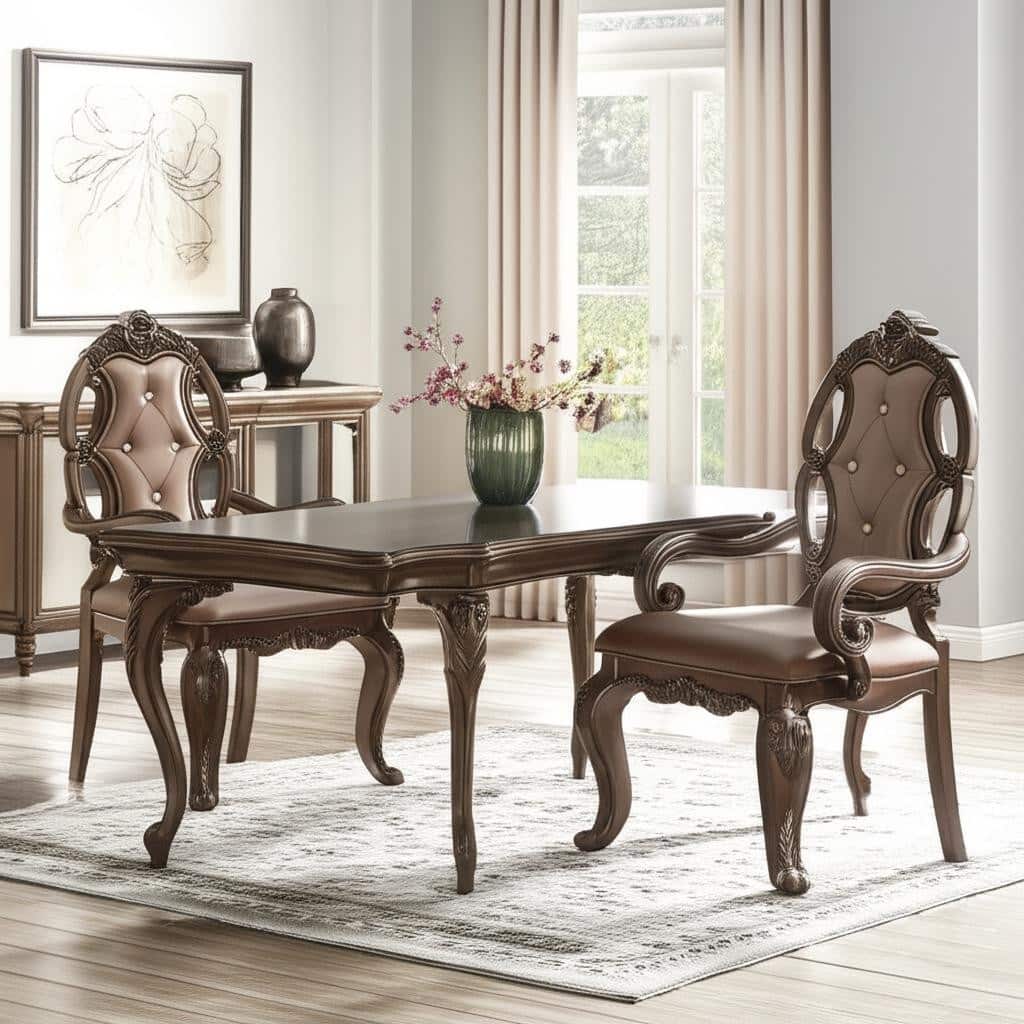 HomeRoots Set of Two Tufted Oak Upholstered Faux Leather And Solid Wood Dining Arm Chairs - 23.00 in. x 43.00 in. x 26.00 in.
