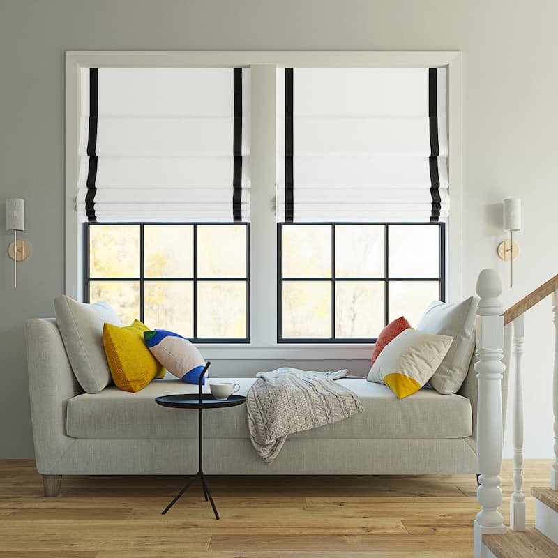 Sun Zero Olander Ribbon Border Total Blackout Cordless Roman Shade