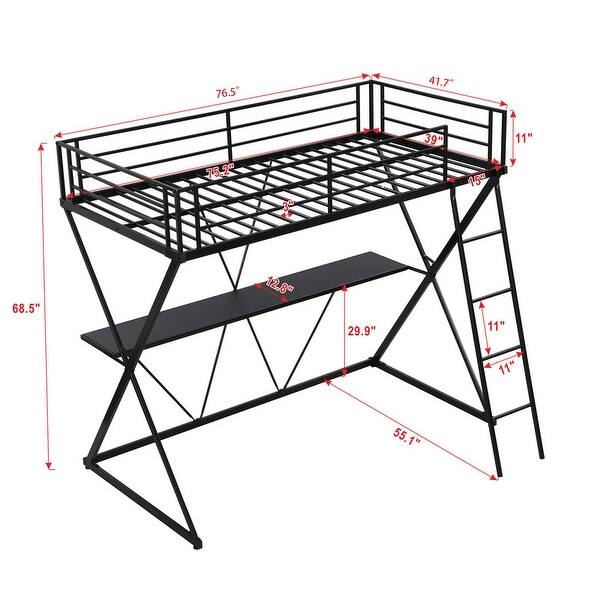 Twin Size X-Frame Loft Bed with Desk, Ladder, and Full-Length Safety Rails,No Box Spring Needed