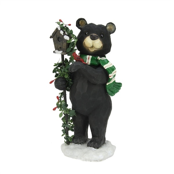 975 black grizzly bear with pine berry bird house christmas table top decoration - Bird House Christmas Decoration 975 black grizzly bear with pine berry bird house christmas table top decoration - Bird House Christmas Decoration