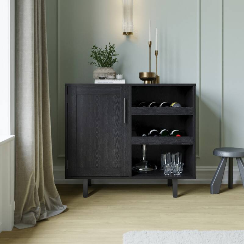 Classic Sideboard and Bar Cabinet with Open and Closed Storage - Black