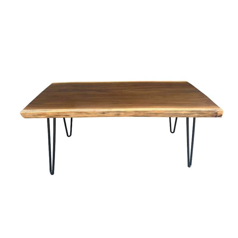 Greenage Rustic Rectangle Teak Wood Table With Black Metal Legs - 39.5"x19.7"x16
