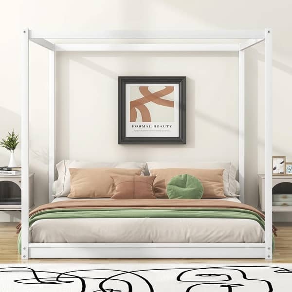 slide 2 of 18, King Size Canopy Platform Bed with Support Legs White