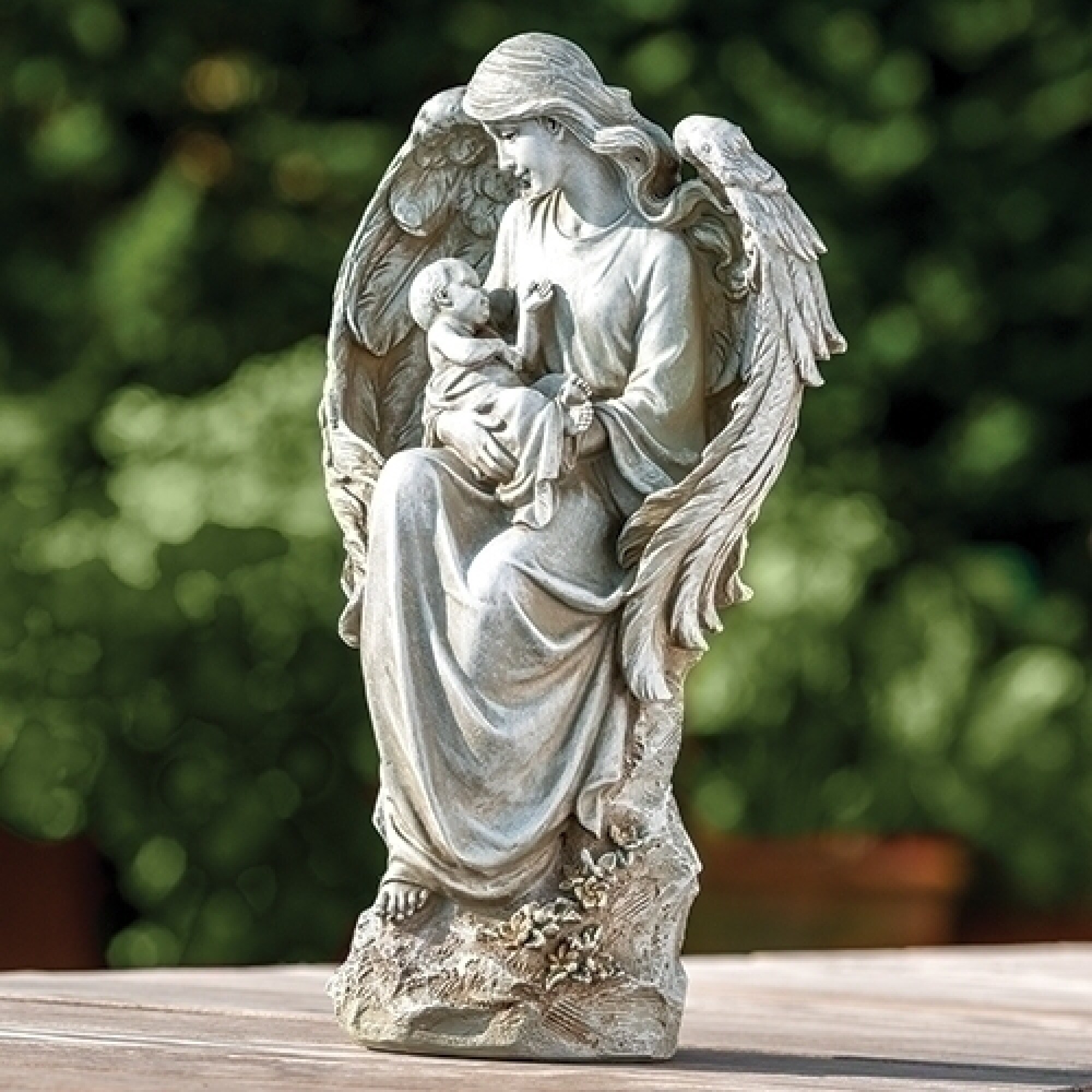 Shop Stone Angel With Baby Statue 16 5 Overstock 30875961