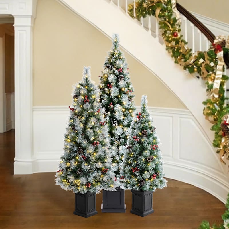 4FT & 5FT & 6FT Pre-Lit Artificial Christmas Tree Set with Warm White Lights Xmas Decorations by Glitzhome