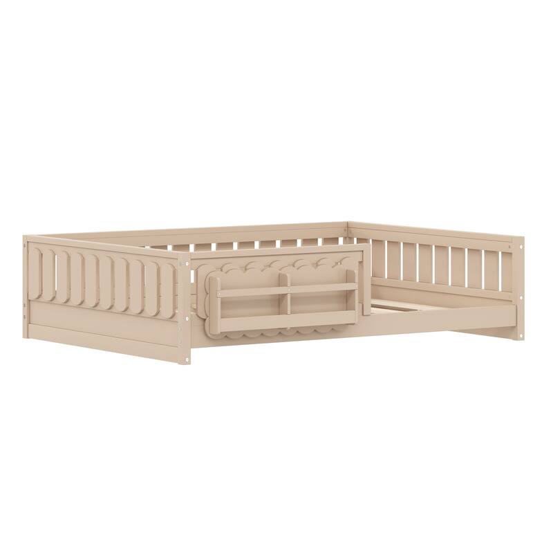 Roomfitters Full Size Wood Platform Bed with Guardrail and 2 Bookshelves