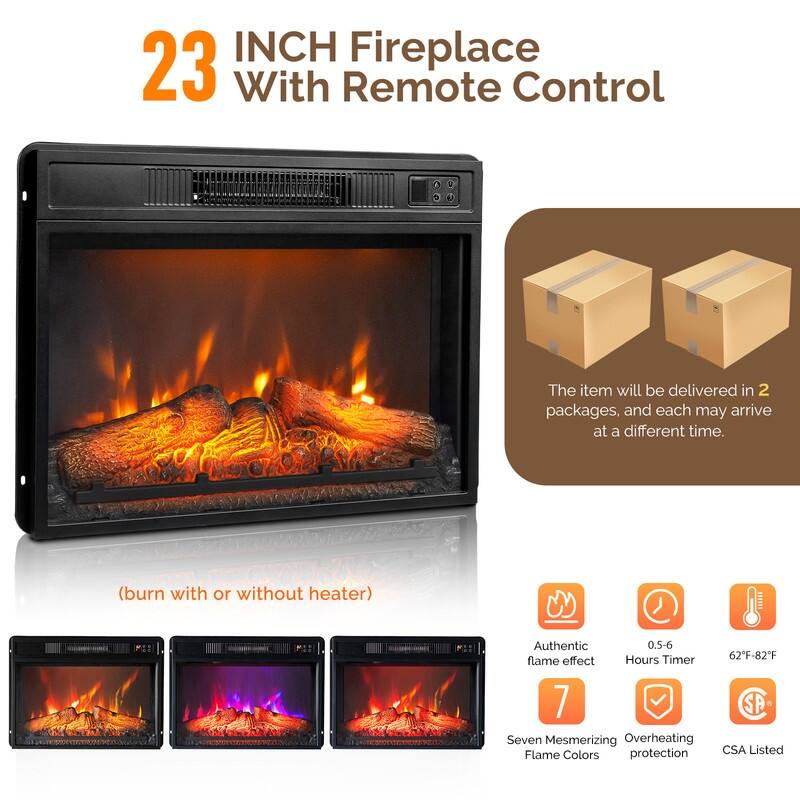 Farmhouse 70'' TV Stand For Tvs Up To 70'' With 23'' Electric Fireplace and Adjustable Shelves