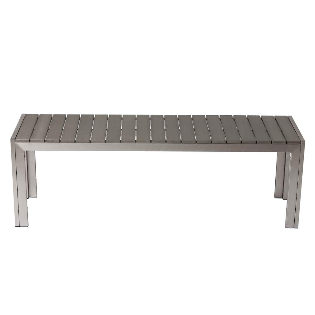 Plank Style Rectangular Plank Top Bench with Straight Metal Legs, Gray