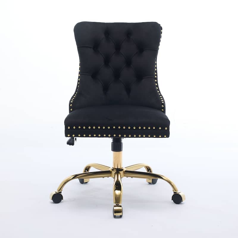 Office Chair,Modern Velvet Upholstered Tufted Button Home Office Chair with Golden Metal Base,Adjustable Desk Chair