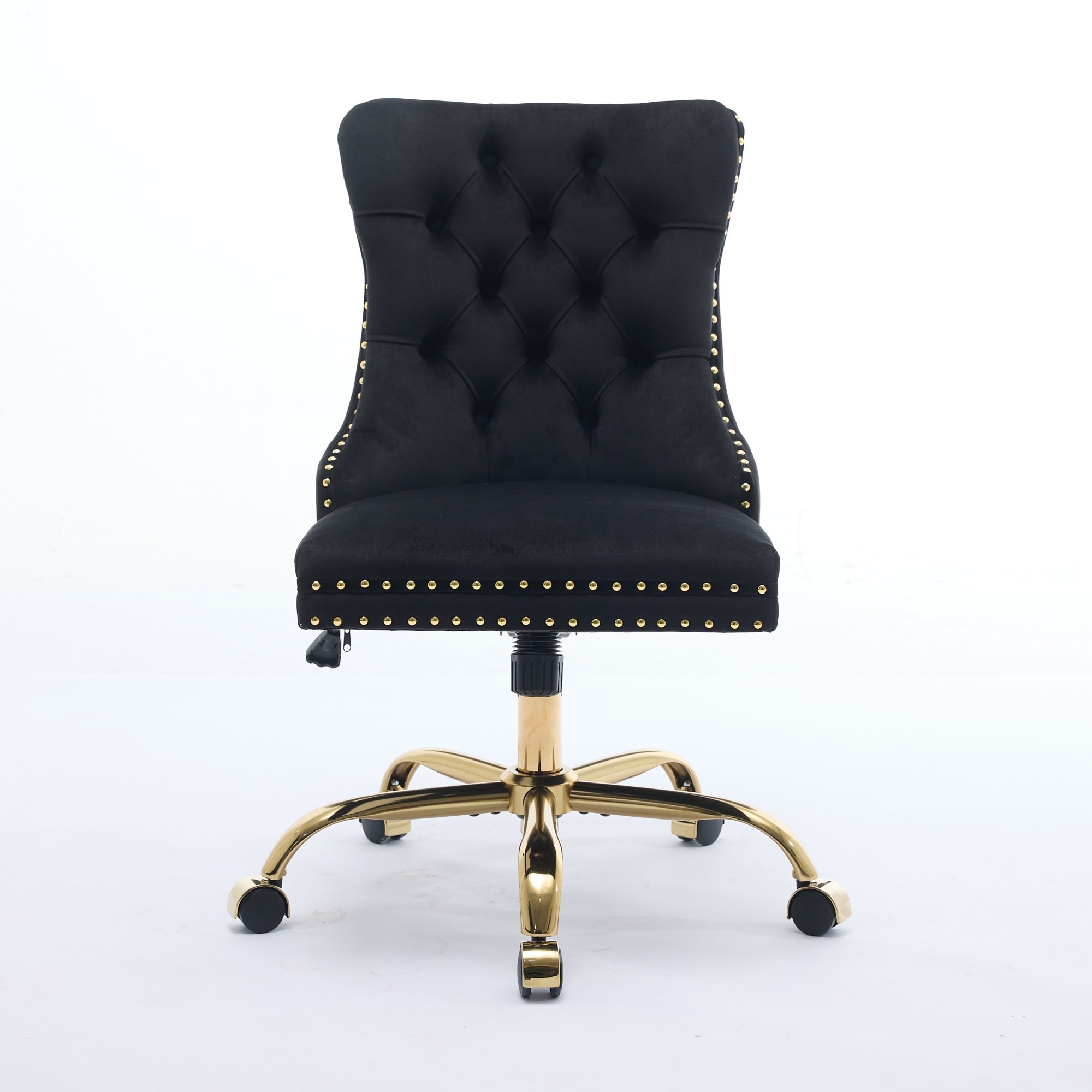 Office Chair,Velvet Upholstered Tufted Button Home Office Chair with Golden Metal Base