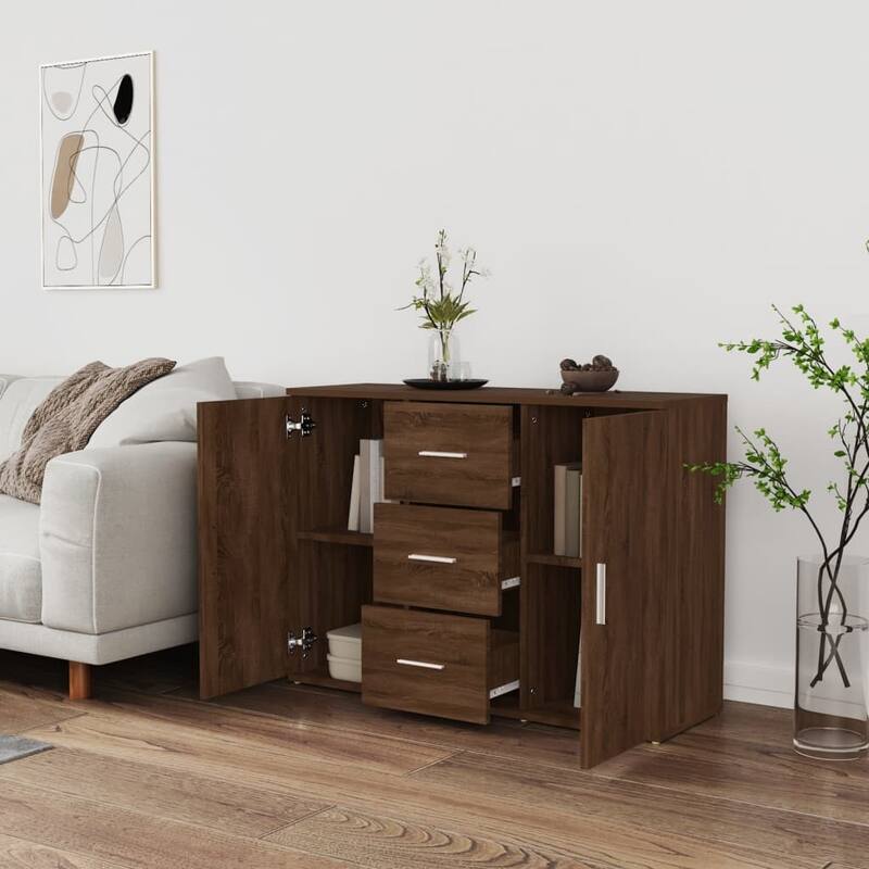 vidaXL Sideboard Brown Oak Engineered Wood Medium Sideboard - 11.6 x 35.8 x 25.6 in