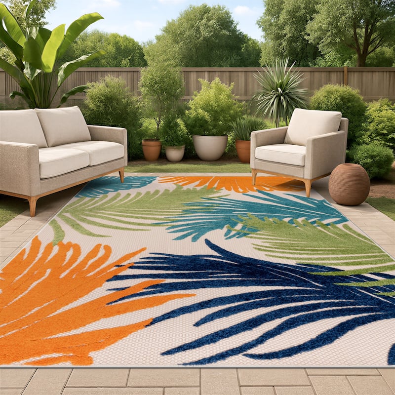 World Rug Gallery Tropical Floral Indoor/Outdoor Area Rug - 7' 10" x 10' - Multi