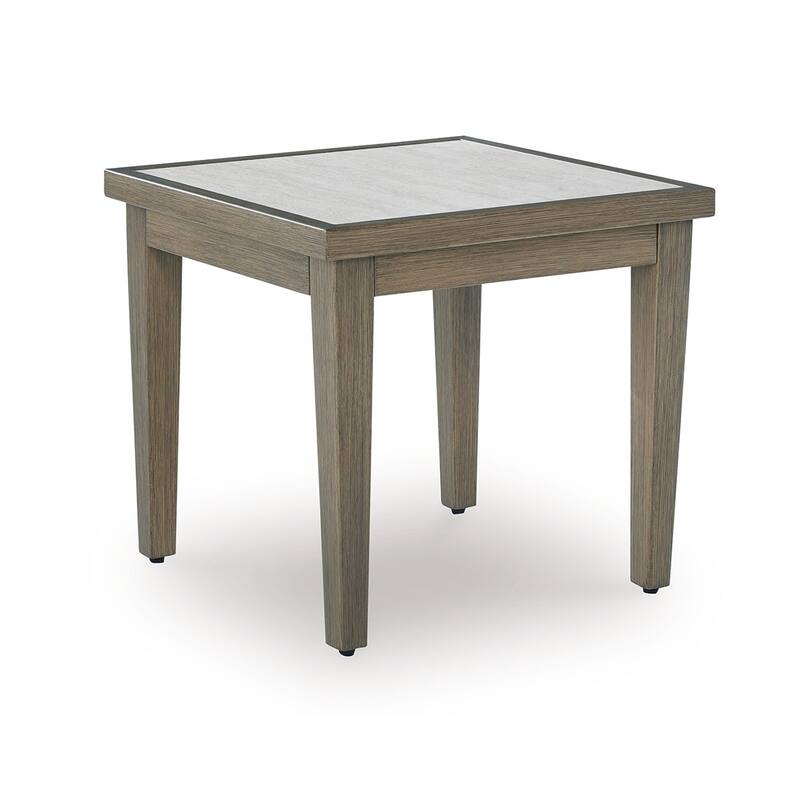 Inaya Outdoor Square End Table, Beige Sintered Stone, 24 Inch Brown