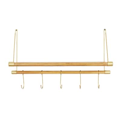 Wood 1 Shelf and 5 Hanger Wall Hook - Gold - Roche River Decor