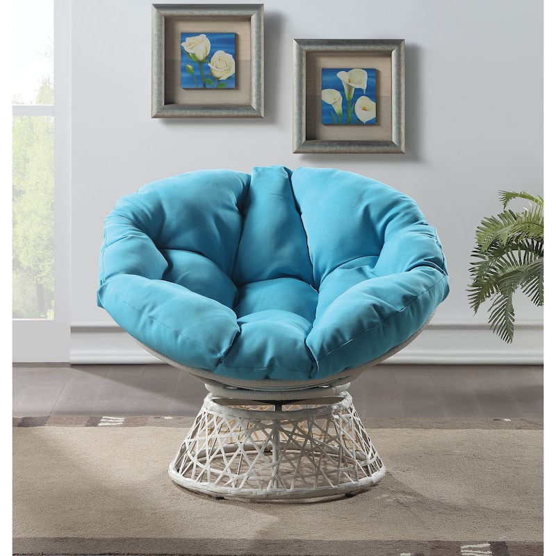 Papasan Chair with Round Pillow Cushion and Cream Wicker Weave
