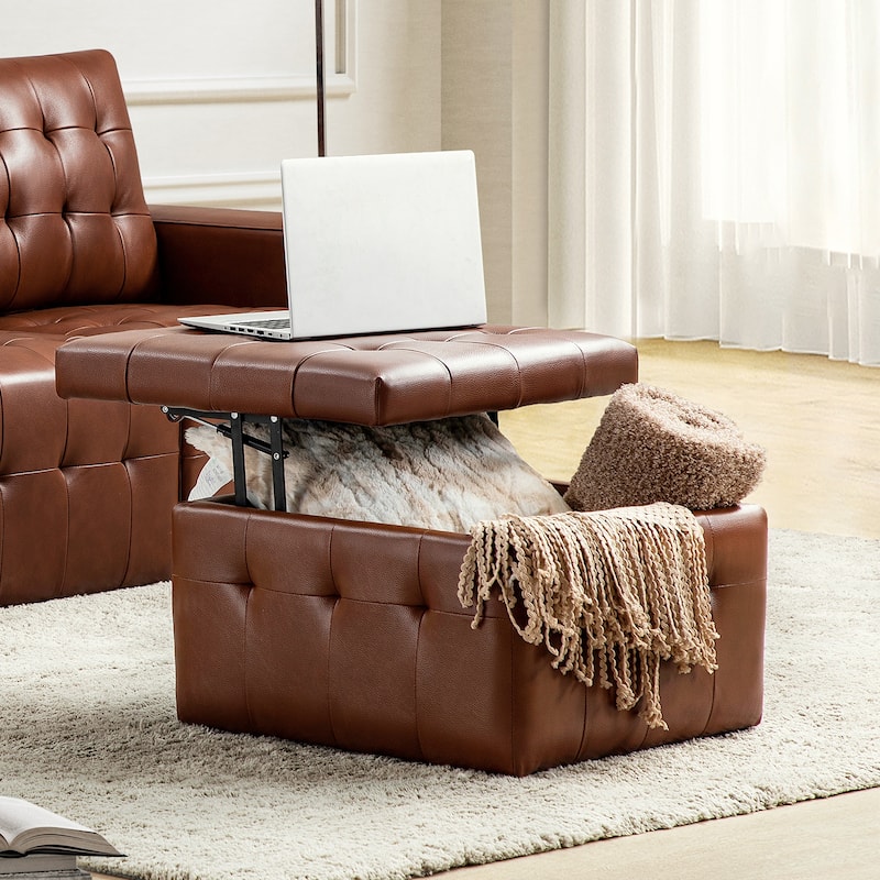 Aurora Genuine Leather Ottoman with Tufted Design by HULALA HOME