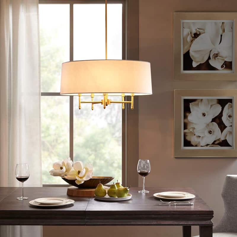 5-Light White Drum Shade Chandelier for living room,bedroom,and dining room