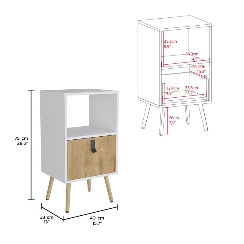 Modern Nightstand with Open Storage and Drawer