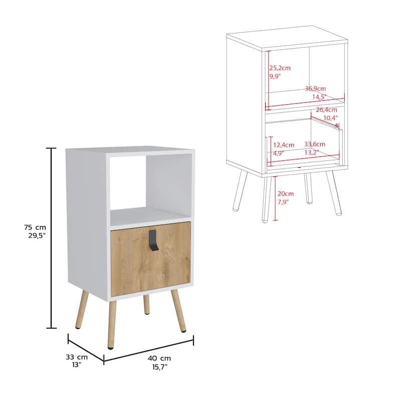 Tall Nightstand with Open Storage and Drawer in Modern Design