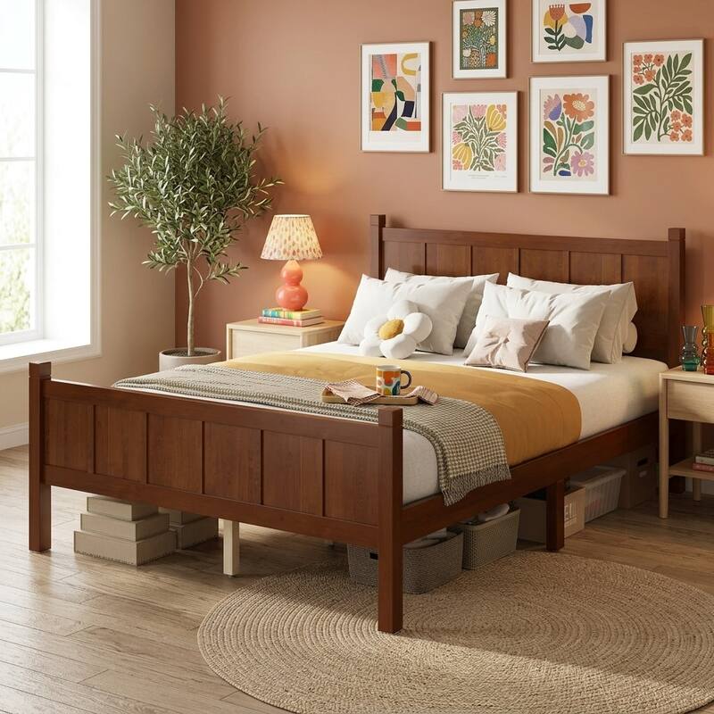 Javlergo Shaker Style Platform Bed with Wood Grain Finish Solid ...