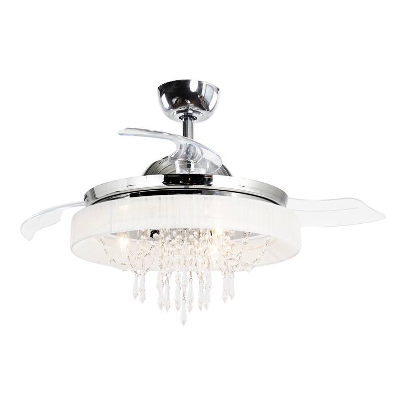 42" Chrome Modern Retractable Chandelier Ceiling Fan with Light and Remote