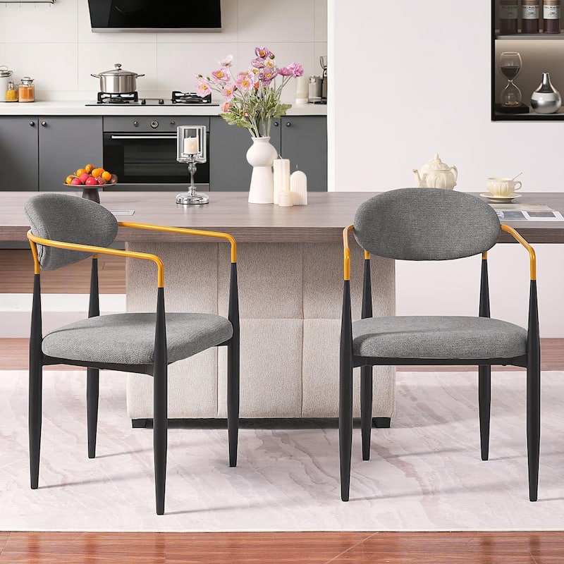 Modern Upholstered Dining Chair with Gold-Accented Armrests - 22"W x 21"D x 30"H, Ergonomic Design for Dining Room,2PCS/CTN