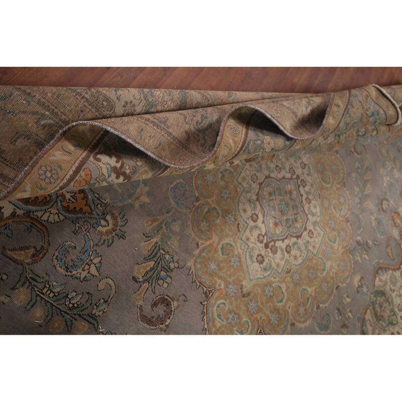 Gray Tabriz Persian Vintage Area Rug Handmade Wool Carpet - 9'6"x 12'7"
