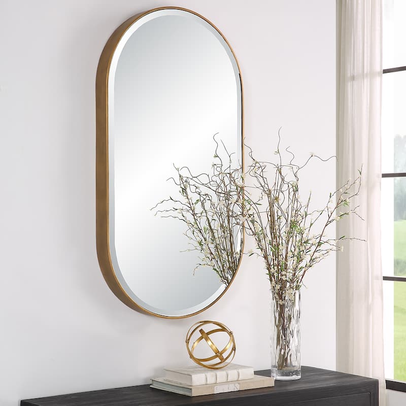 Beveled Oval Wall Mirror - 40" - Antique Gold
