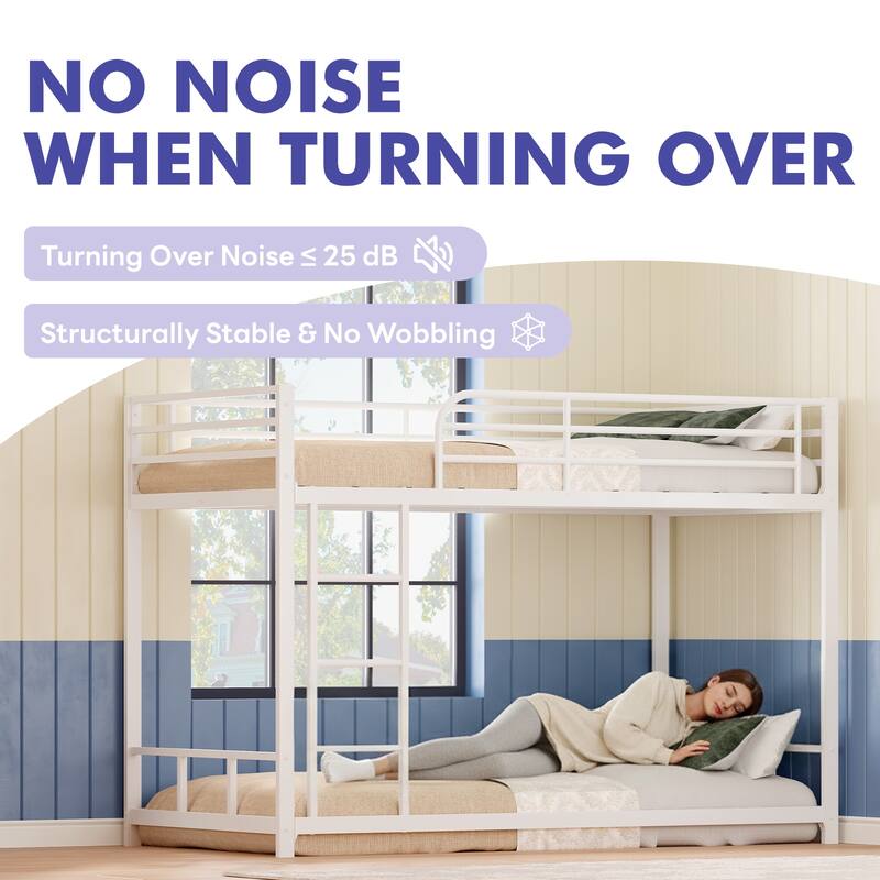Bunk Bed Twin Over Twin, Heavy Duty Metal Bunk Twin Bed Frames with Safety Guard Rails & Ladder