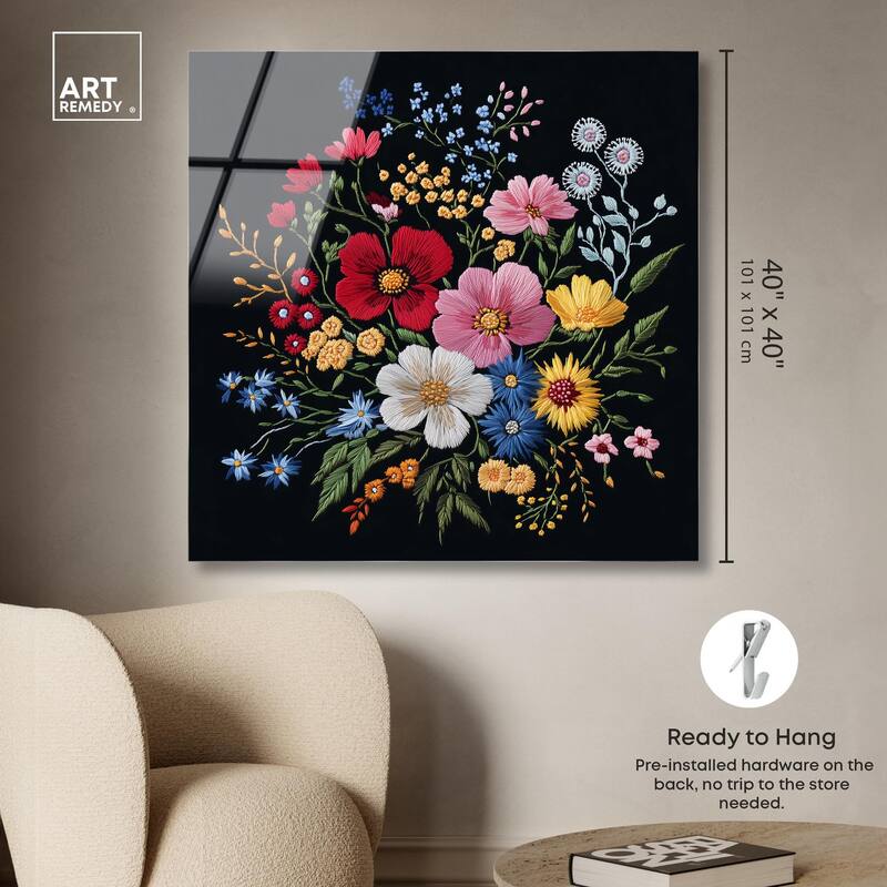 Midnight Wildflower Weave Acrylic by Art Remedy, Ready to Hang