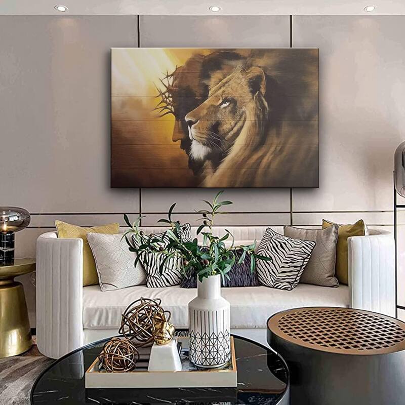 Jesus and Lion Canvas Wall Art Decor Picture