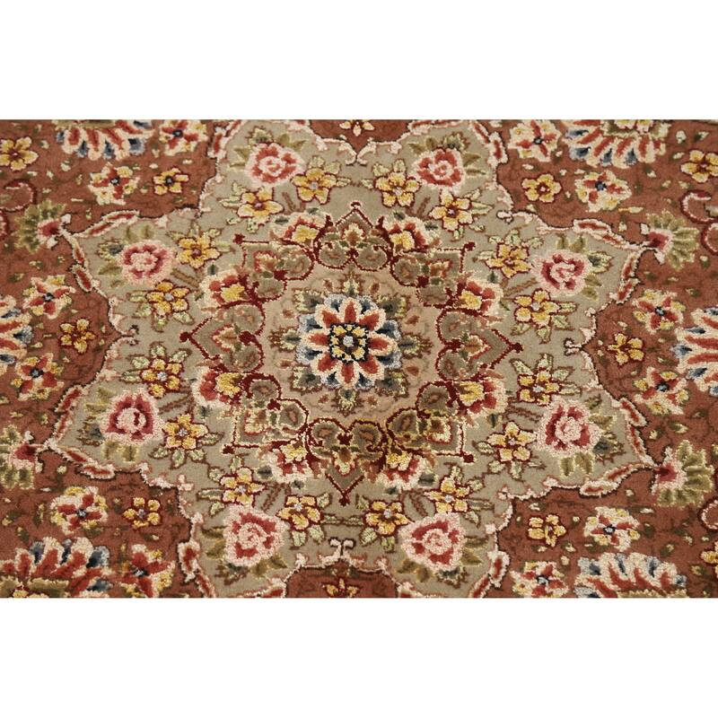 Vegetable Dye Floral Tabriz Chinese Rug Handmade Wool and Silk Carpet - 9'1" x 12'1"