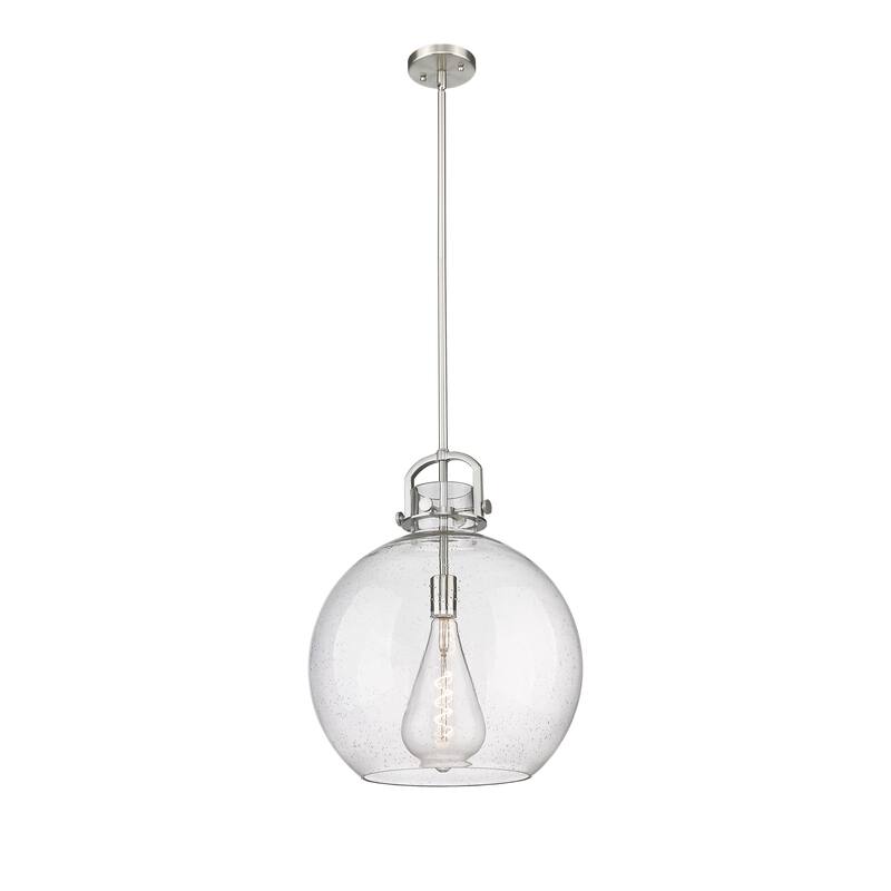 Innovations Lighting Newton Sphere - 1 Light 16" Stem Hung Pendant - Satin Nickel/Seedy