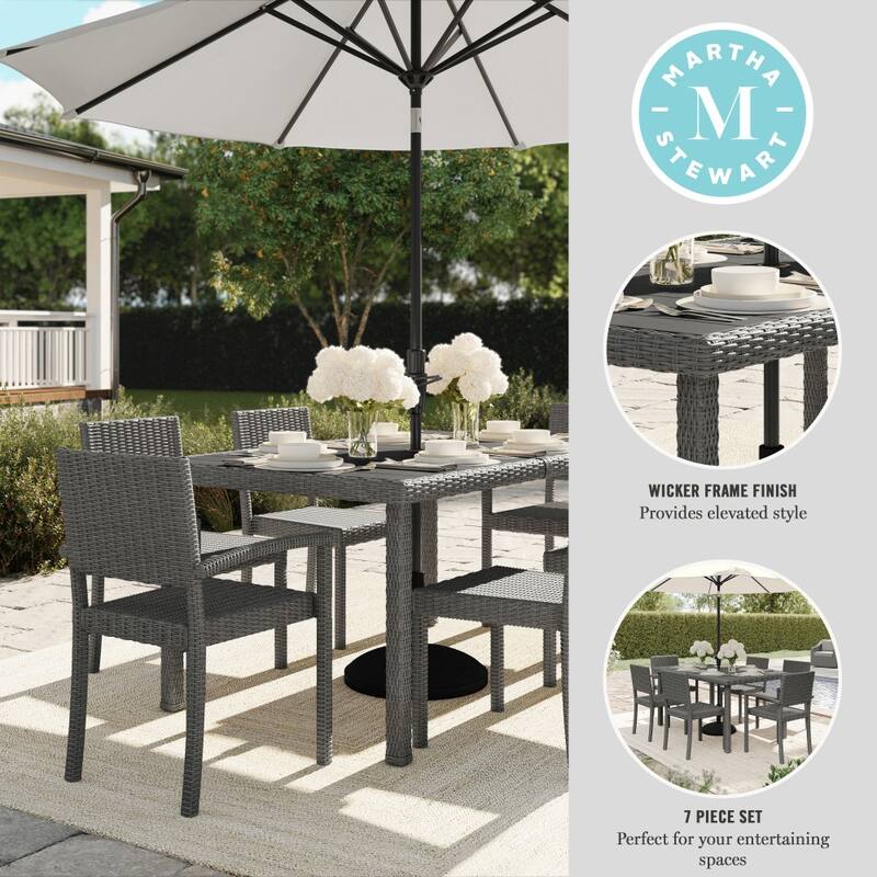 Martha Stewart 7pc Rattan Patio Dining Set - 6 Chairs, Table - 62"D x 39"W x 30"H