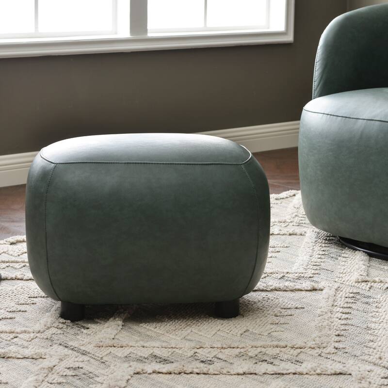 KINWELL 23" Wide Faux Leather Upholstered Ottoman Footrest, PU Entryway Footstool